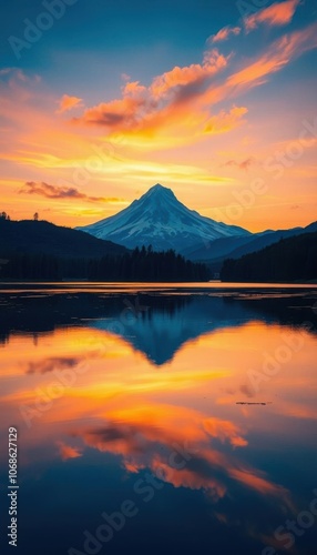 a view of a mountain with a reflection in the water