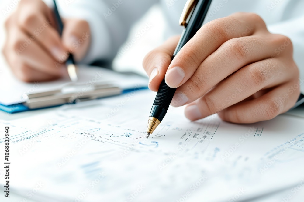 Close-up of hands writing detailed financial reports with clipboards in the scene, conveying accuracy, research, and meticulous financial documentation. Close-up of hands writing detailed financial reports with clipboards in the scene, conveying accuracy, research, and meticulous financial documentation.