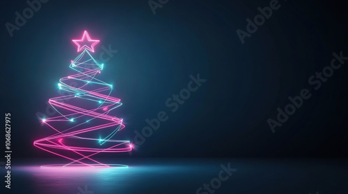 Wallpaper Mural Vibrant neon Christmas tree with star on top, glowing in pink and blue against dark background Torontodigital.ca