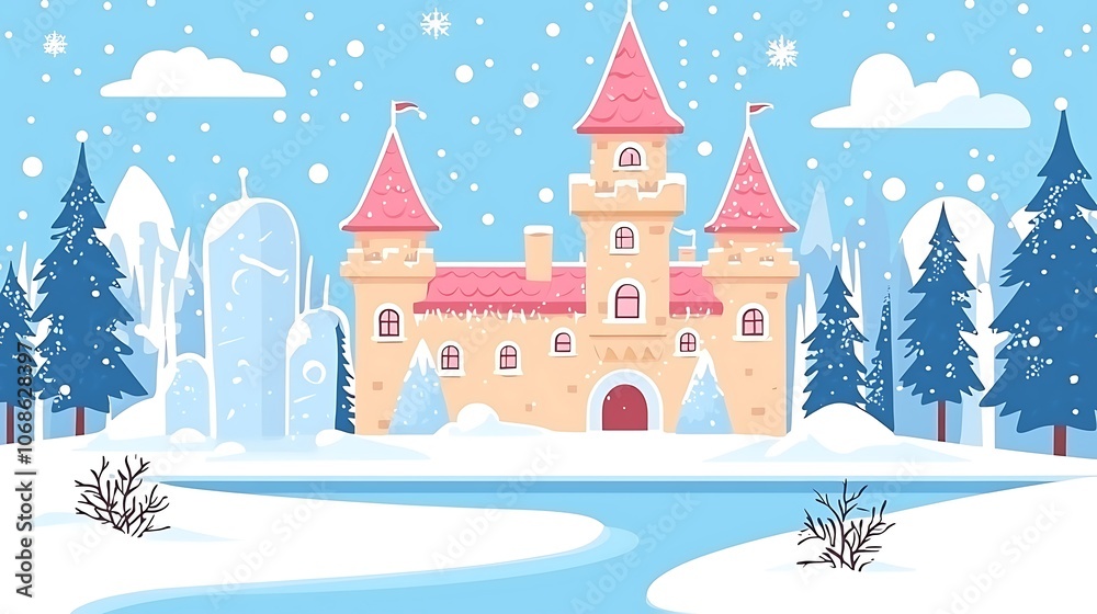 Fototapeta premium Winter Wonderland Castle Landscape.
