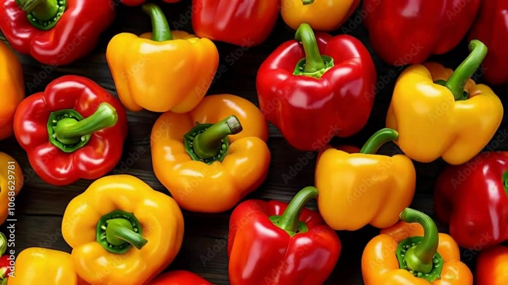 Bell peppers background. Bell peppers are sweet, mild, and colorful. They're great raw in salads, roasted, stuffed, or stir-fried. Vitamin C-rich, they offer nutrition and color to recipes. 