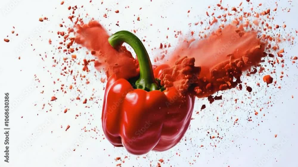 Bell pepper explode into powder. Paprika powder is used for seasoning, enhancing color, and introducing sweet, smoky flavor in various dishes like stews and soups.