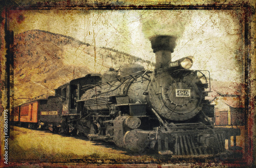 Tableau sur toile Simulated old distressed Victorian photograph of a steam locomotive