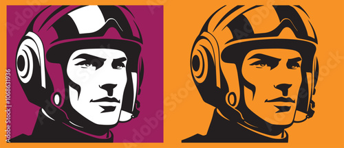 Vector pilot illustration in bright colors showing confidence and determination with copy spaceWeb