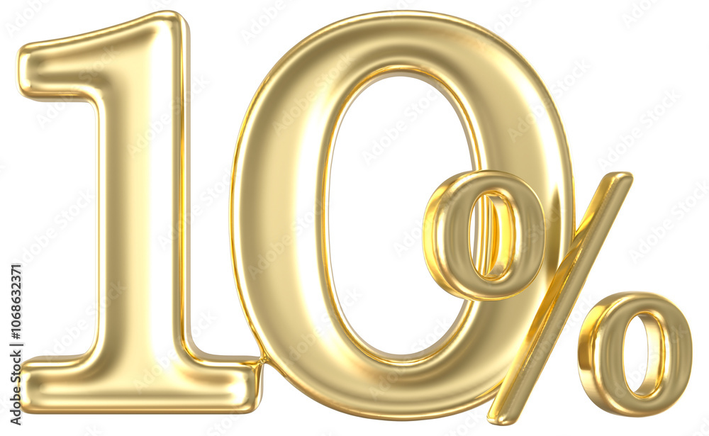 Percent Number 10 Gold 3D Render Percent Number 10 Gold 3D Render