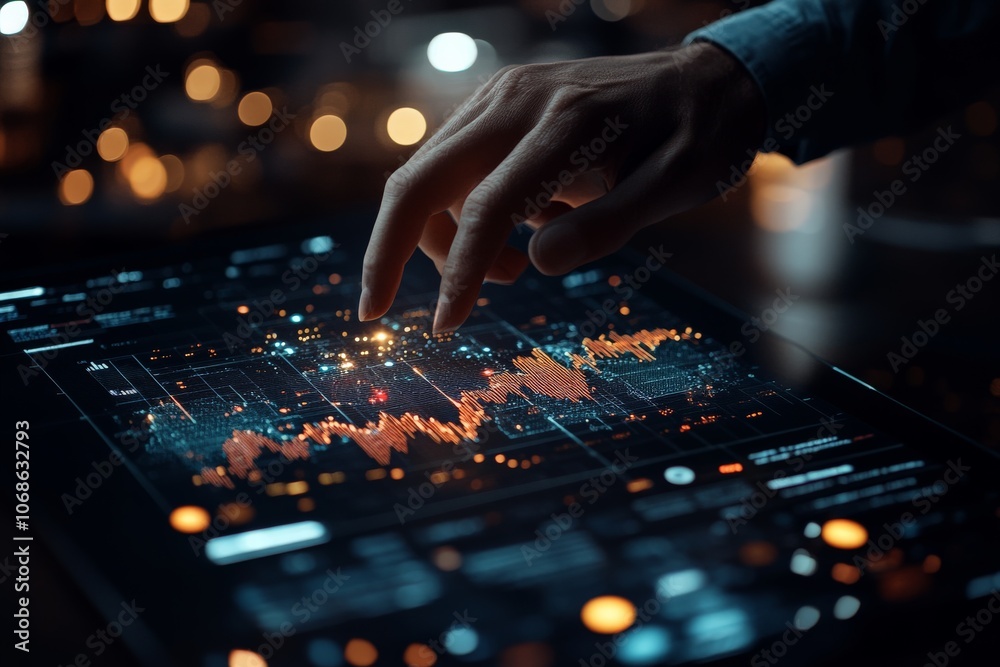 A visually striking image of a hand reaching towards a digital interface with glowing graphical elements, embodying future technology and interaction. A visually striking image of a hand reaching towards a digital interface with glowing graphical elements, embodying future technology and interaction.