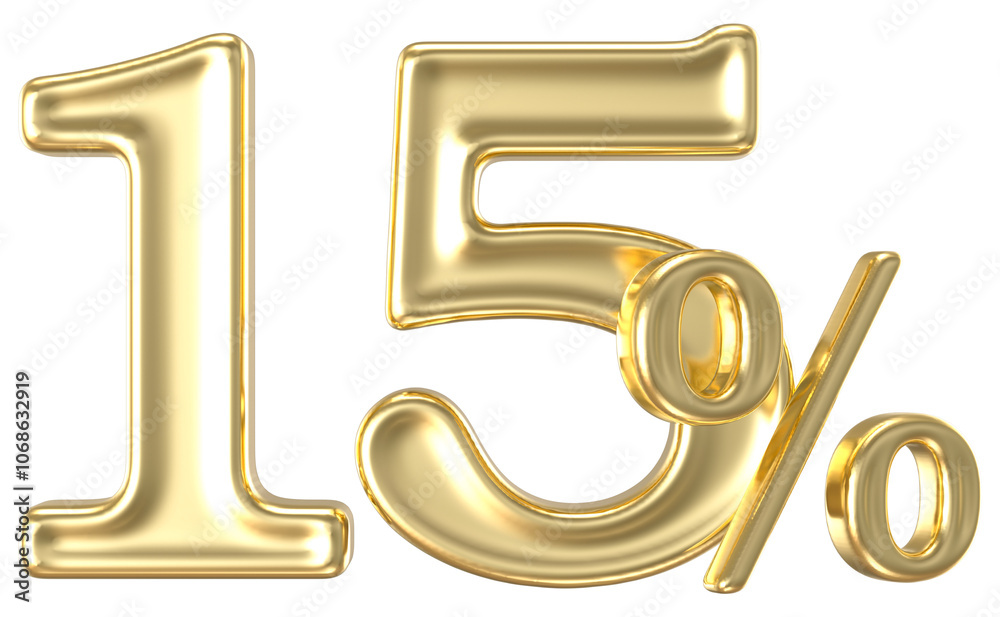 Percent Number 15 Gold 3D Render Percent Number 15 Gold 3D Render