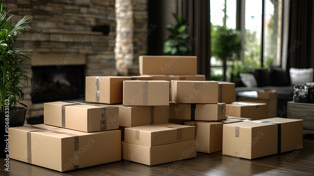 Woman managing online store orders, organizing boxes for shipping, home office e-commerce setup Woman managing online store orders, organizing boxes for shipping, home office e-commerce setup