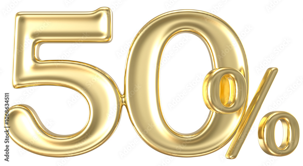 Percent Number 50 Gold 3D Render Percent Number 50 Gold 3D Render