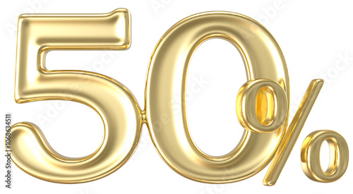 Percent Number 50 Gold 3D Render