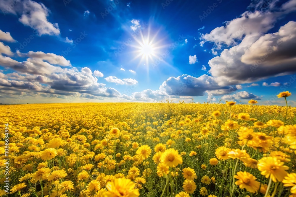 Stunning Panoramic View of Vibrant Yellow Flowers Against a Bright Sky, Nature's Beauty, Floral Landscape, Spring Colors, Outdoor Serenity, Botanical Photography, Sunshine Blooms Stunning Panoramic View of Vibrant Yellow Flowers Against a Bright Sky, Nature's Beauty, Floral Landscape, Spring Colors, Outdoor Serenity, Botanical Photography, Sunshine Blooms