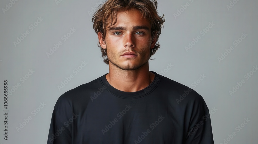 Fototapeta premium mockup showcasing a black t-shirt displayed front and back, emphasizing a clear, attractive design for apparel modeling, set against a simple white background, ideal for fashion presentations