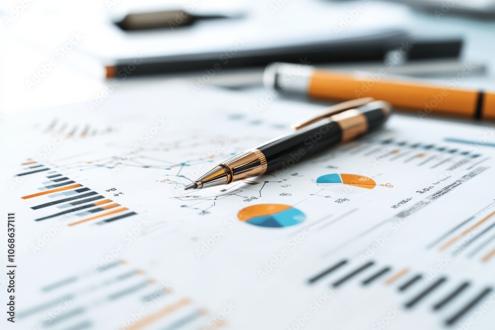 Financial charts and graphs with a pen placed on a desk, reflecting business analysis and strategic planning undertaken by professionals aiming for data-driven insights. Financial charts and graphs with a pen placed on a desk, reflecting business analysis and strategic planning undertaken by professionals aiming for data-driven insights.