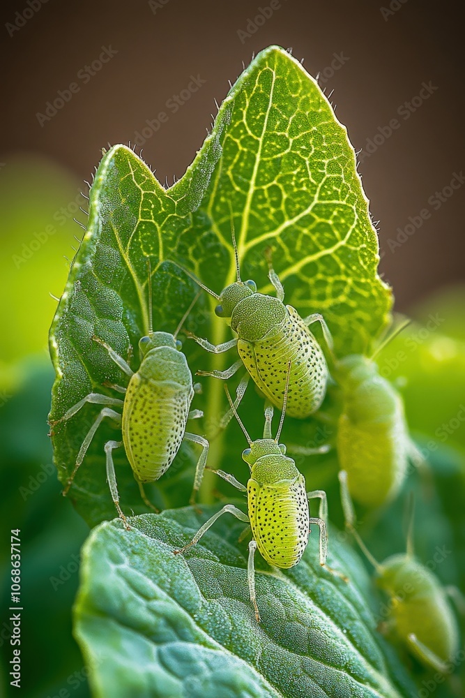 Fototapeta premium Aphid Colonies on Healthy Leaf with Intricate Vein Pattern.