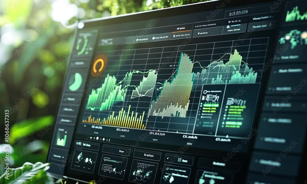 Nature-Inspired Data Visualization in Lush Green Environment Displaying Graphs Nature-Inspired Data Visualization in Lush Green Environment Displaying Graphs