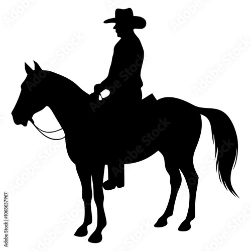 Vector illustration of a silhouette of a cowboy riding a bucking horse for sports activity, Riders on male horses are depicted in an outline and icon.