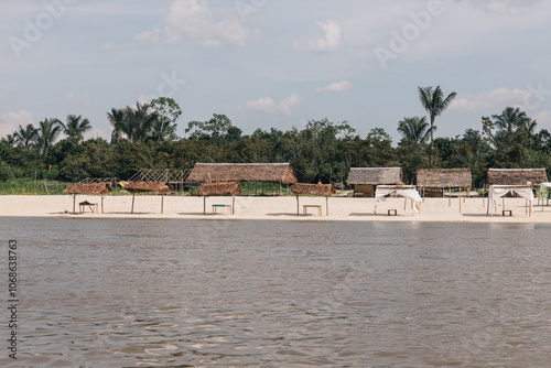 Beach of the Nanay River in the Amazon jungle Iquitos Peru photo