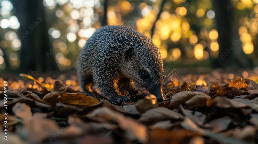Fototapeta premium Anteater Foraging at Dusk in Leafy Ground Setting