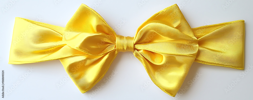 A beautifully crafted yellow ribbon bow displayed against a plain white background, showcasing its smooth texture and vibrant color, perfect for festive and celebratory decor. A beautifully crafted yellow ribbon bow displayed against a plain white background, showcasing its smooth texture and vibrant color, perfect for festive and celebratory decor.