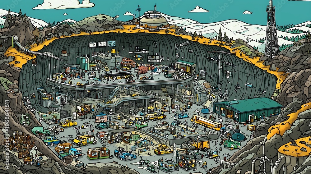 Obraz premium Cartoon Illustration of a Futuristic Underground Base.