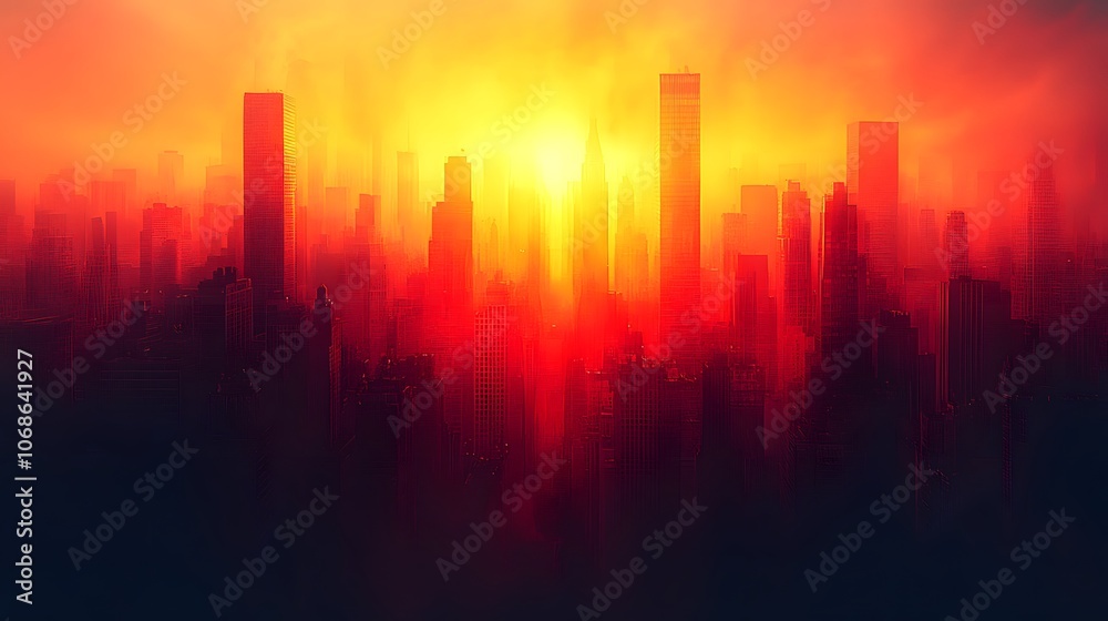 Skyscrapers with fireworks display, night New Year festivity, watercolor-inspired background