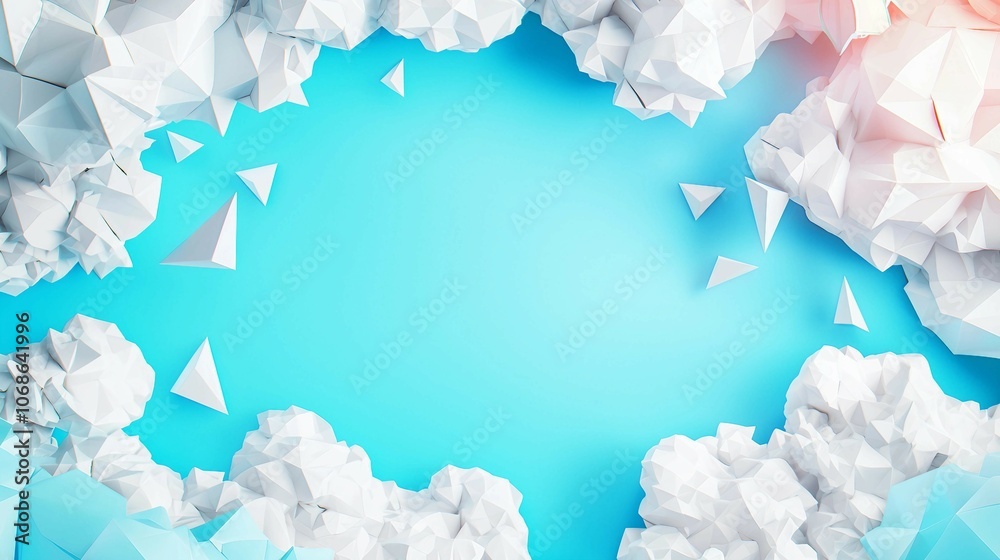 Abstract Sky with Polygonal White Clouds Design Template Abstract Sky with Polygonal White Clouds Design Template