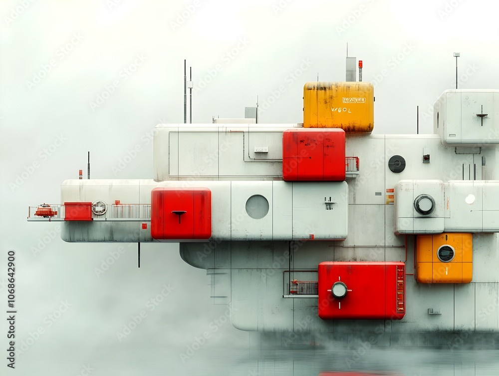 Fototapeta premium Futuristic cargo teleportation hubs with dematerialized goods being seamlessly reassembled at distant locations featuring minimalist architectural structures muted color palettes