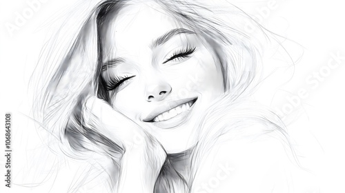 Realistic Pencil Sketch Portraits of Smiling and Thoughtful Woman, Black and White Art_2