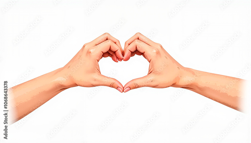 Obraz premium Two hands forming heart shape gesture on white background