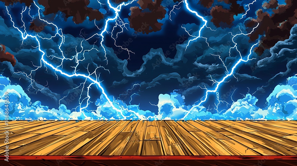 Obraz premium Stormy Sky Background with Wooden Floor.