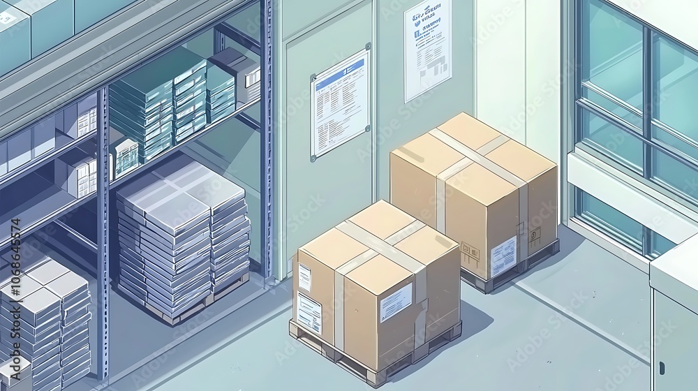 Cardboard boxes on pallets in a warehouse. Cardboard boxes on pallets in a warehouse.
