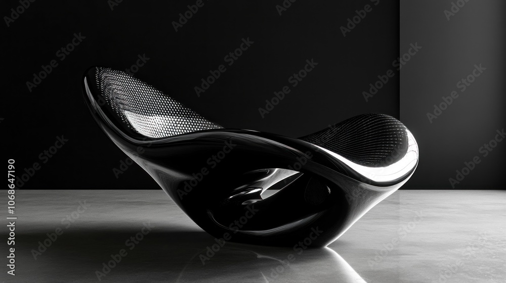 Futuristic Black Chair in a Minimalist Setting Futuristic Black Chair in a Minimalist Setting