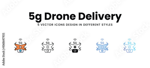 5g Drone Delivery vector icons set stock illustration