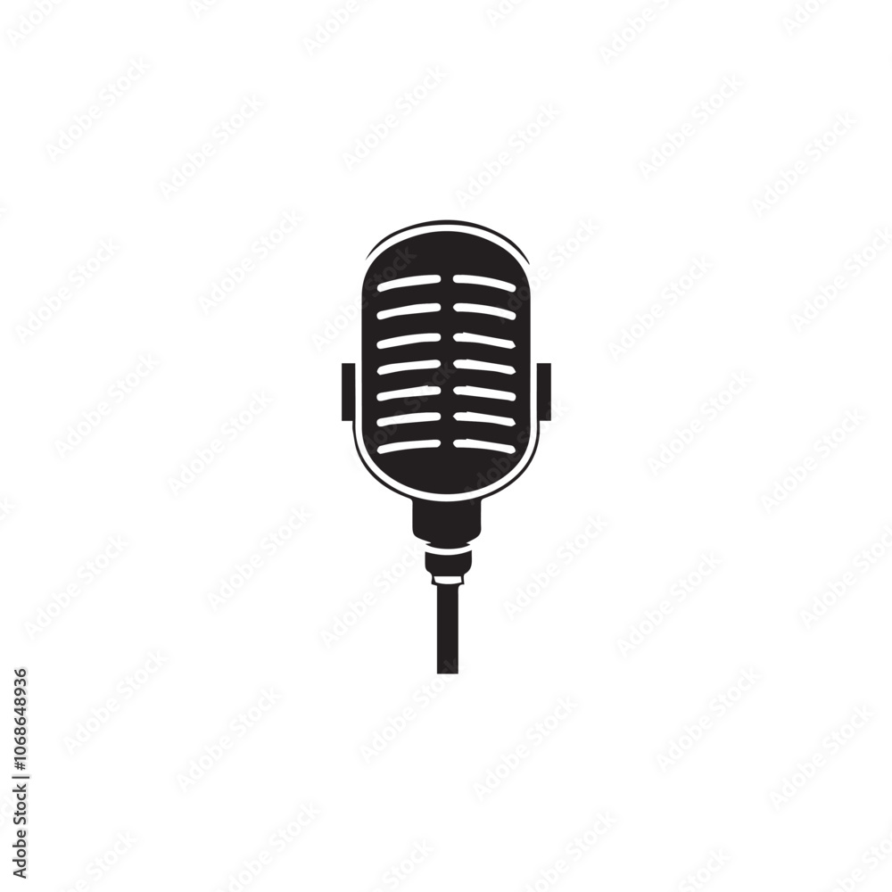 Microphone In cartoon, hand-drawn flat style. image for social media, websites and UI. Isolated 2D vector design in logo, icon, sketch style, simple line vector, single color. AI Generative Art.