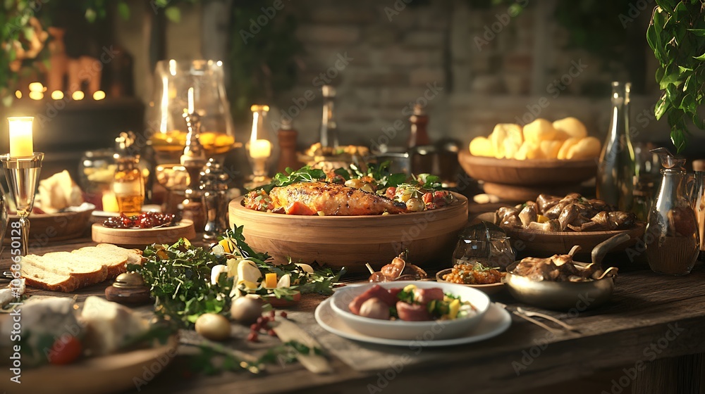 A Food Rustic celebration table with side dish with sparkling drink and champagne glass global popularity A Food Rustic celebration table with side dish with sparkling drink and champagne glass global popularity