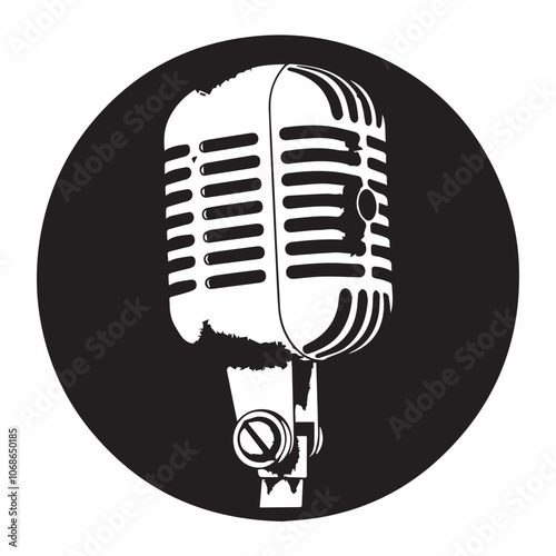 Microphone In cartoon, hand-drawn flat style. image for social media, websites and UI. Isolated 2D vector design in logo, icon, sketch style, simple line vector, single color. AI Generative Art.