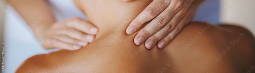 A close-up of a hand gently massaging a bare neck, showcasing relaxation and wellness in a serene environment. A close-up of a hand gently massaging a bare neck, showcasing relaxation and wellness in a serene environment.