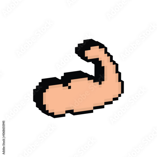 isometric biceps icon 8 bit, pixel art sport symbol icon for game logo.
