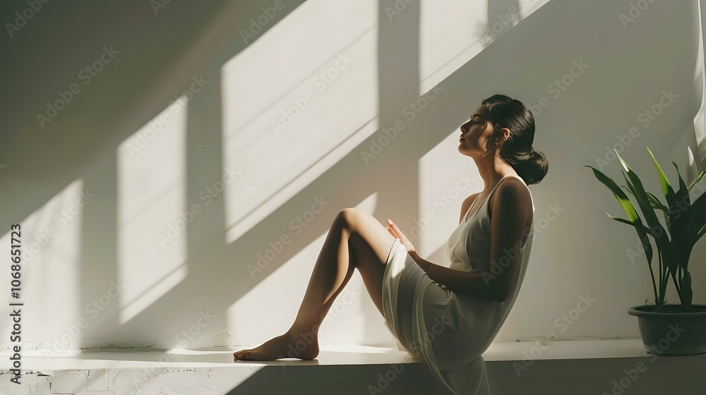Woman Sitting in Sunlight with Soft Lighting Woman Sitting in Sunlight with Soft Lighting