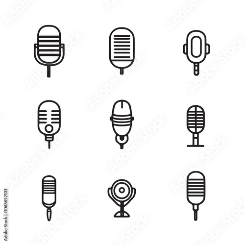Microphone In cartoon, hand-drawn flat style. image for social media, websites and UI. Isolated 2D vector design in logo, icon, sketch style, simple line vector, single color. AI Generative Art.