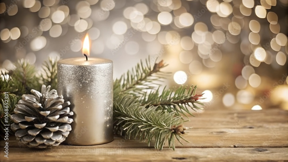 Christmas background with candle and decorations. Christmas background with candle and decorations.