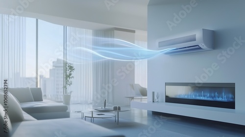 Air conditioning modern living room airflow visualizing comfort climate control technology. AI generated