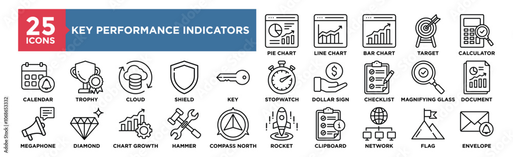 Obraz premium Key Performance Indicators icon collection set. Containing design performance, indicator, management, strategy, kpi
