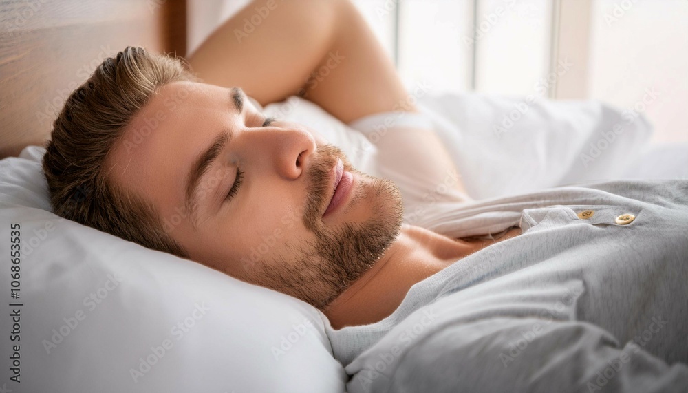 Person sleeping peacefully in bed, symbolizing rest, relaxation, and dreams. Person sleeping peacefully in bed, symbolizing rest, relaxation, and dreams.