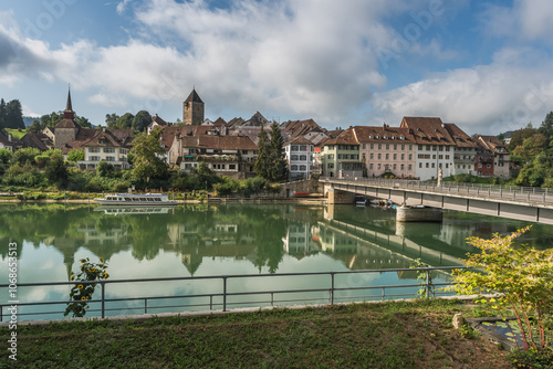 View of the village of Kaiserstuhl, High Rhine, Canton of Aargau, Switzerland