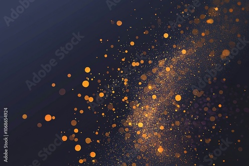 abstract background, gold sparkle are moving from left to right of frame and position of moving is bottom of frame. Copy space over sprakle. Dark deep blue, purple, orange shade tone photo