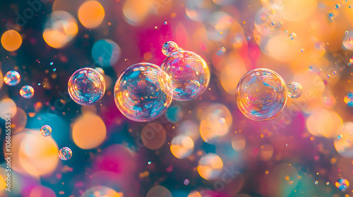 Abstract desktop background with flying bubbles on a colorful gradient 