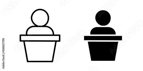 Politician speaker icon in black outlined and solid.