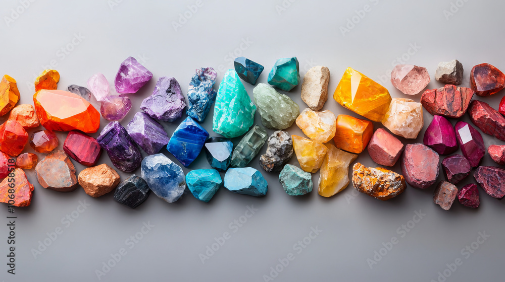 Array of Colorful Gemstones on Neutral Background Array of Colorful Gemstones on Neutral Background