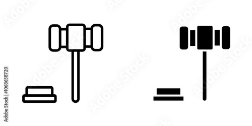 Wooden mallet icon in black outlined and solid.